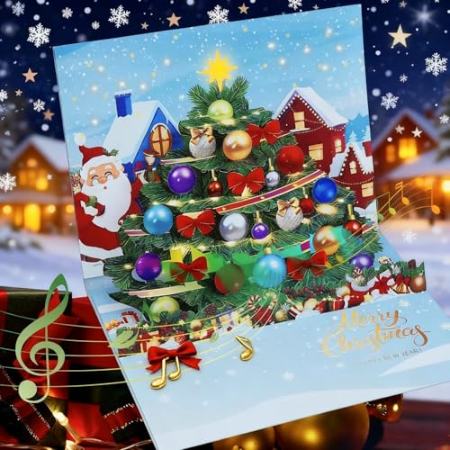 MZD8391 Christmas Card with Music & Lights, 3D Pop Up Christmas Cards, Xmas Gifts Greeting Cards for Women, Mom, Sister, Grandma (Envelope Included)