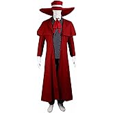 Weixu Men Cosplay Costume Red Long Trench Uniform Suit with Hat Halloween Party Outfit