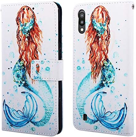 EnjoyCase Wallet Case for Galaxy A10,Colorful Mermaid Pattern Pu