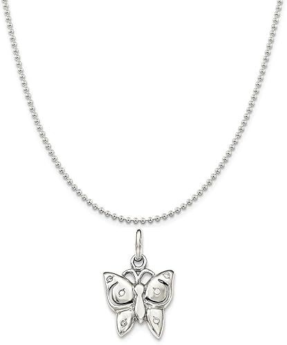Sterling Silver Polished with CZ Butterfly Charm Pendant