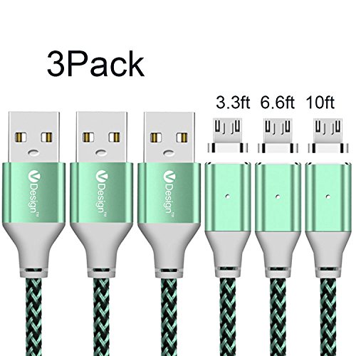 SKITCH Magnetic Nylon Braided USB 2.0 A Male to Micro B Data Sync, 3Pack 3.3ft 6.6ft 10ft Charger Cable for Samsung Galaxy S7, S7 Edge, HTC one, Sony Z3 and more