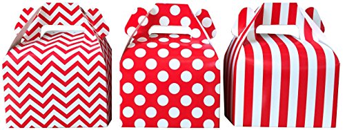 Outside the Box Papers Chevron, Stripe and Polka Dot Paper Gable Favor Boxes 36 Pack Red, White