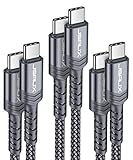 JSAUX USB C to C Fast Charging Cable 3A [1ft+3.3ft+6.6ft 3-Pack] USB Type C Braided Cord Compatible with Samsung Galaxy Note10/Note10 Plus, Google Pixel 2/3/3a/4/2 XL/3 XL/4 XL,iPad pro 2018 etc -Grey