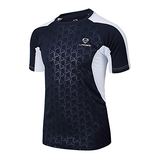 FLY HAWK Men's Sport Quick Dry Short Sleeves Dry Fit T Shirts Navy Blue US Size M