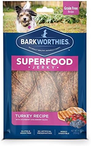 Barkworthies All Natural Superfood Dog Treats - Chicken & Turkey Jerky Dog Treats - Choose from Four Different Flavors - Perfect Reward Snack or Training Treat - 4oz. Bag