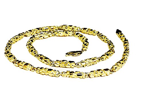 10Kt Solid Yellow Gold Heavy Handmade Nugget Link Chain/Necklace 26" 4.5 Mm