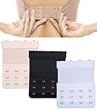 Quintina Ladies Elastic Bra Extender Stretchy 4 hook 3/4 inch Spacing Breathing Room (4 hook 3/4 inch, 3 Pcs (Black+Nude+White))
