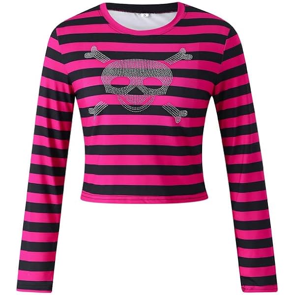 Women's Striped Long Sleeve Shirt Y2k Vintage Crop Tops Teens