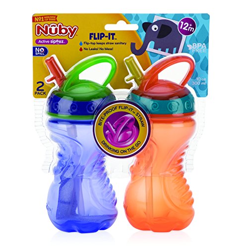 Nuby 2Pack FlipIt Easy Grip Cups with EasyFlo Straw, 10 Ounce