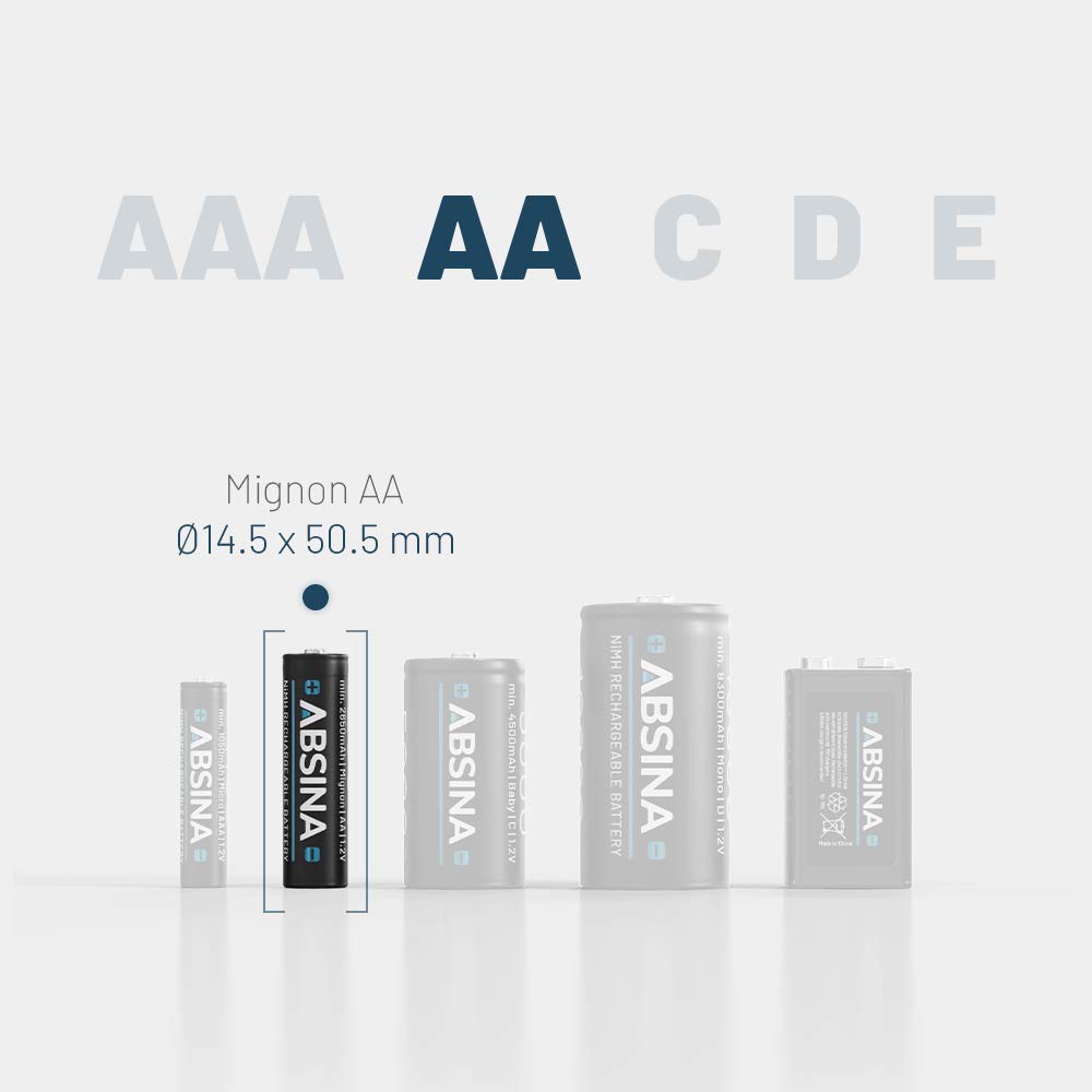 ABSINA Akku AA wiederaufladbar 2900 NiMH mit 1,2V & min. 2650mAh 3
