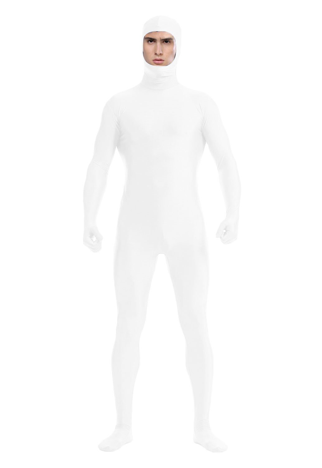 WOLF UNITARD Face Open Zentai Lycra Spandex Bodysuit Large White on