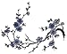 Emmas Two Asian Cherry Blossom Sakura Flower Iron on Embroidered Appliques Patch Japanese Chinese (Blue)