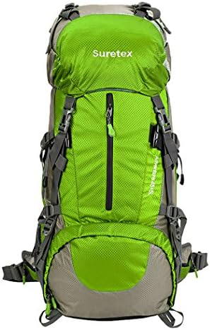 Suretex 50L-60L Waterproof Outdoor Sport Hiking Trekking Camping Travel Backpack Pack Mountaineering Climbing Knapsack with Rain Cover (Light green, 50L)