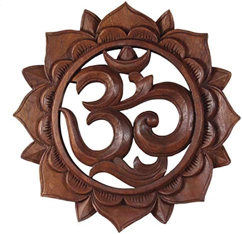 'Sign Aum Om Symbol, Mandala Relief Sanskrit Mantra Deva Nagari Decorative Soar wood, brown, 20 cm Ø
