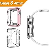 Apple Watch Case, UBOLE Scratch-resistant Flexible Lightweight Plated TPU Full Body Protective Case for iWatch Series 3, Series 2, series 1 (CLEAR+ROSE GOLD 42mm)