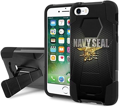 iPhone 7 / iPhone 8 Defender Hybrid Case [SlickCandy] [Black/Black] Armor Shell &amp; Impact Resistant [Kick Stand] [Shock Proof] - [Navy Seal ] for iPhone 7 / iPhone 8