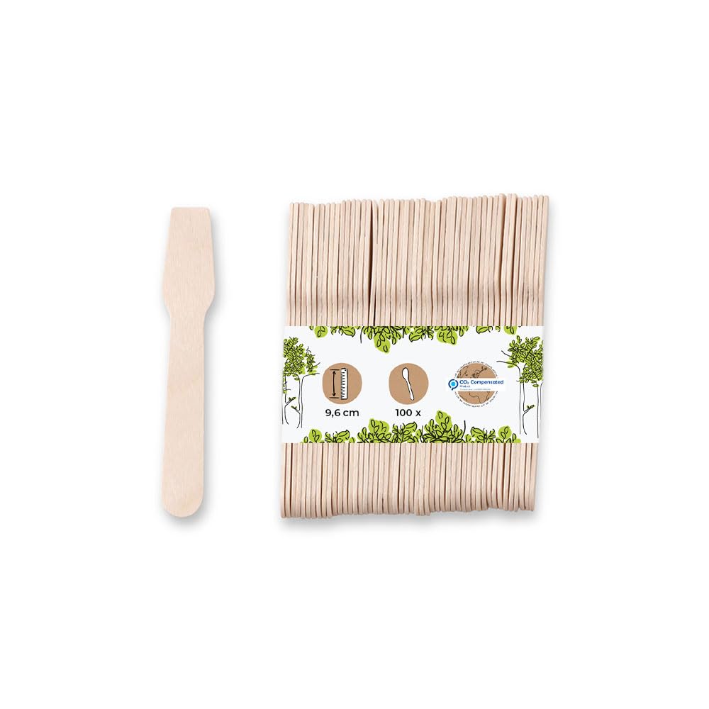 BIOZOYG Eco-Friendly ice Cream Scoops I 100 Wooden ice Cream Sticks I Biodegradable ice Cream Spoons I Disposable Wooden Spoons I Sustainable ice Cream Scoops I Climate Neutral ice Cream Spoons