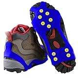 Ice Grips, Ice and Snow Grips Cleat Over Shoe/Boot Traction Cleat Rubber Spikes Anti Slip 10 Steel Studs Crampons Slip-on Stretch Footwear (Medium, Blue)