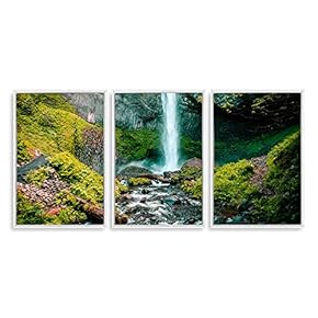3 Piece Framed Canvas Wall Art for Living Room, Bedroom Waterfall in Deep Forest of Croatia Canvas Prints for Modern Home Decoration Ready to Hang - 16"x24"x3 Panels