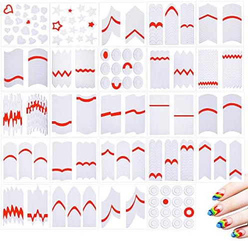 Awordroom Nail Stickers 24 Pieces 30 Designs French Manicure Nail Tips Line Guide Stickers Self-adhesive Nail Art Line Decoration DIY Tools nail accessories(white)