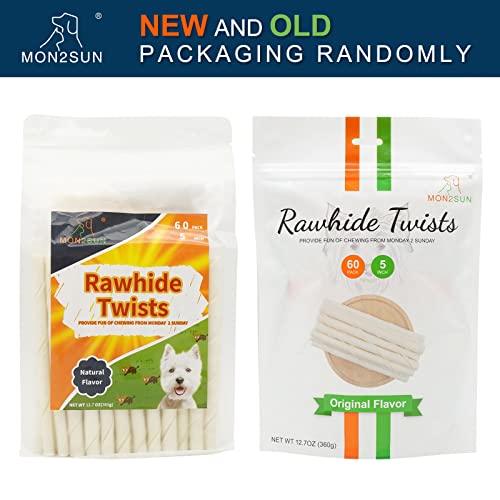 MON2SUN Dog Rawhide Twist Sticks Natural 5 Inch Thin Sticks Rawhide