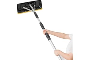 S AFSTAR Roof Snow Rake, 6.2ft to 21ft Telescoping Snow Rake for Snow Leaves Debris Removal, Light Weight Aluminum Roof Snow 