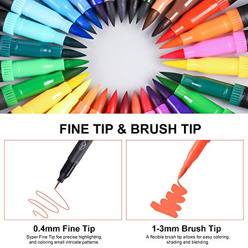 L\'aise vie Dual Markers Brush Pen, 0.4mm Fine Tip Markers & Brush Highlighter Pen Set of 24 for Adult Coloring, Journaling
