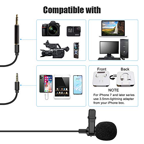 Lavalier Microphone Omnidirectional Lapel Microphone for iPhone, Camera