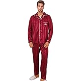 ShuiGod-Mens Silky Satin Pajamas Set Long Sleeve Top and Long pants Nightwear Button-Down Pj Sets Sleepwear