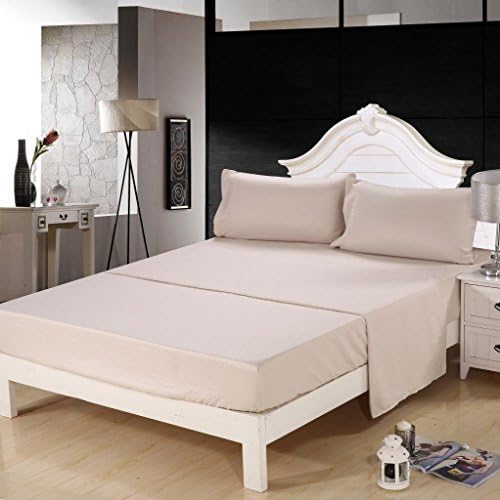 Homehug® Embossed 1800 Thread Count 4Pc Bed Sheet Set 100% Soft Polyester (Queen Size, BEIGE)