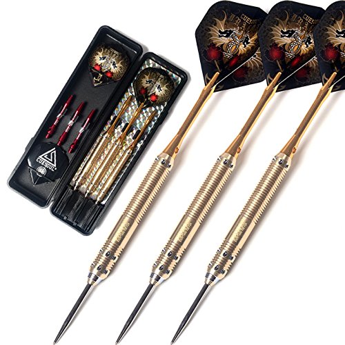 CUESOUL Dragon Series Steel Tip Darts Set 25 Grams Brass Barrels Durable Aluminum Shafts Great Grip Accuracy Good solid Accurate Darts Case Portable (JL-SL-J2207)