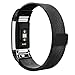 Vancle Fitbit Charge 2 Band, Milanese Stainless Steel Metal Replacement Accessory Bracelet Strap with Magnet Lock for Fitbit Charge 2 (No Tracker) (Black, Large)