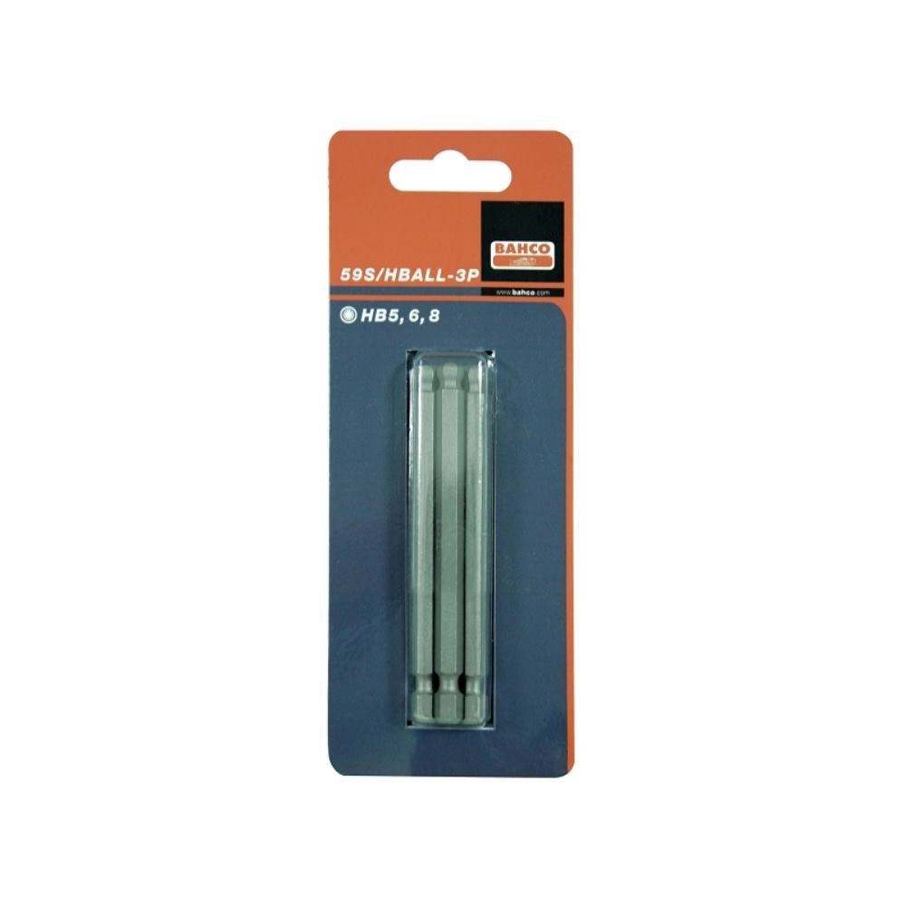 Bahco 59S/HBALL-3P H5/H6/H8 Bits for Hex Ball Point Head Screws, Grey, 89 mm, Set of 3 Pieces