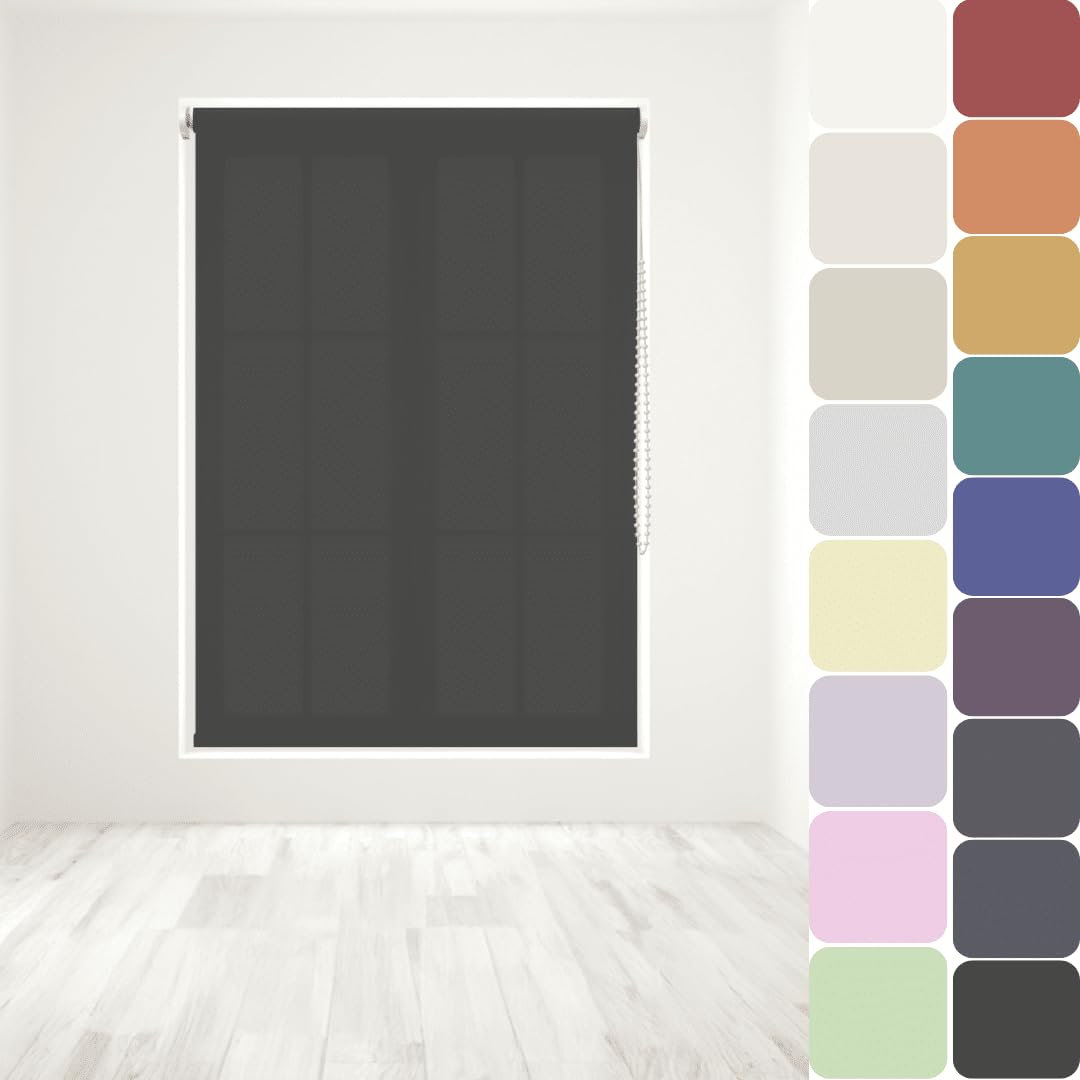 Straight Edge Dim-Out Roller Blind - Easy Fit Home Office - 90cm Width x 160cm Width Drop - Black