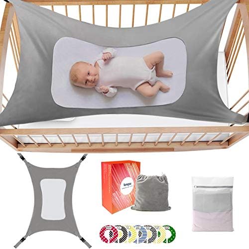 Baby Hammock for Crib, Mimics Womb Bassinet Hammock Bed for Newborn Baby, with Baby Closet Dividers 7pcs(Accompanying Gift), Triple-Layer Breathable Supportive Mesh and Safe Buckle(Grey)