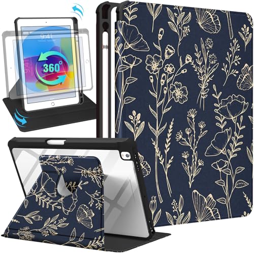 Photo 1 of Uppuppy for iPad 9th/8th/7th Generation Case 10.2 Inch Folio Cover with Pencil Holder Women Girls Cute Flower Girly Kawaii Floral Pretty Teens Rotating Stand for Apple iPad 7/8/9 (2021/2020/2019)