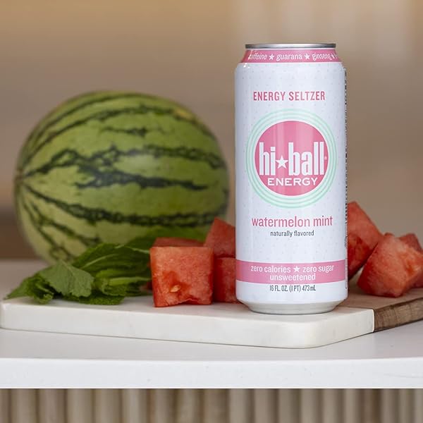 HIBALL CLEAN ENERGY DRINK – WATERMELON MINT – ZERO SUGAR, ZERO CALORIE SPARKLING WATER WITH 160MG ORGANIC CAFFEINE, 50MG ORGANIC GINSENG, 50MG ORGANIC GUARANA AND B VITAMINS – 16 FL OZ (8-PACK)