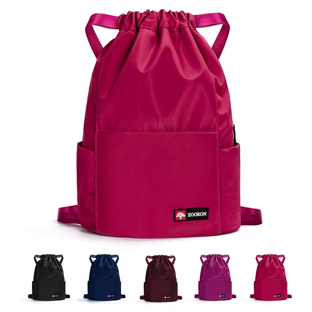 ZOORON Waterproof Drawstring Gym Backpack Bag for Men & Women, Sport Gym Sack Mini Travel Daypack, A05-rose, One Size, Daypack Backpacks