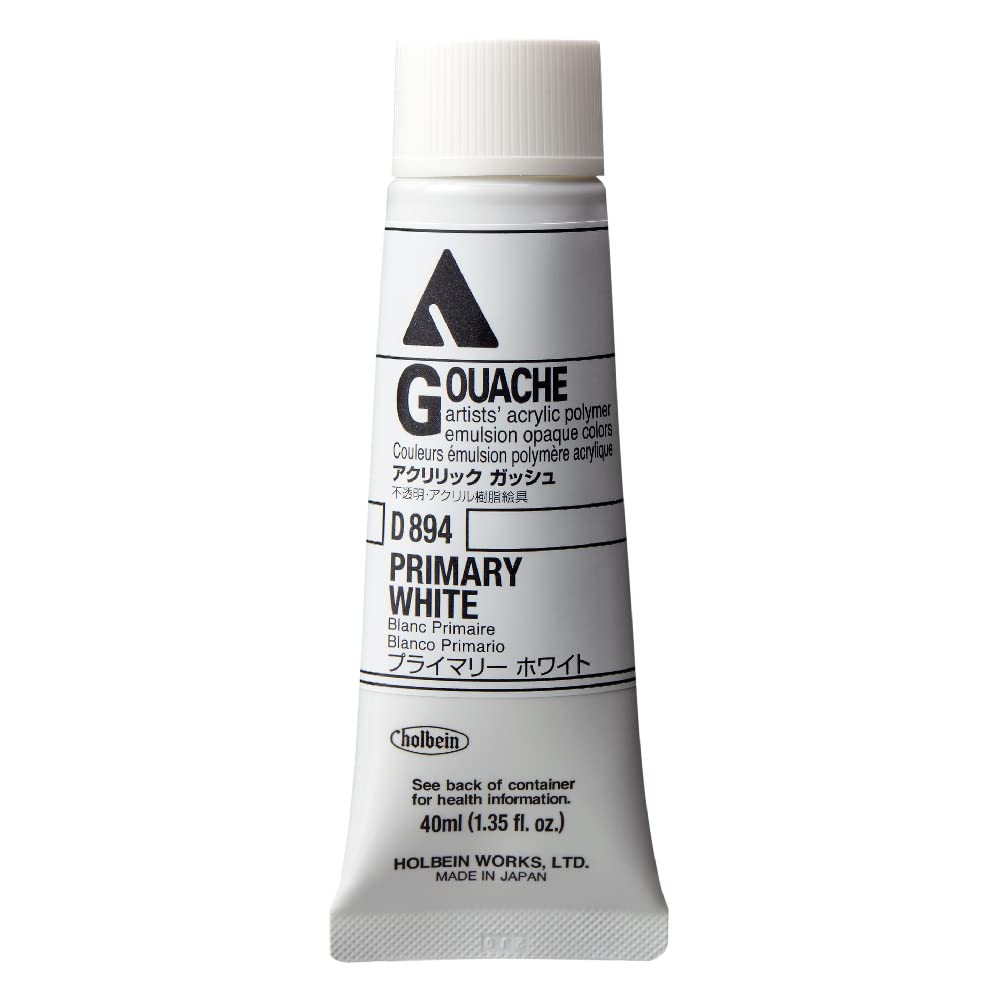 Holbein Acrylic Gouache Artists Acrylic Polymer Emulsion, 40ml Primary White (D894A)