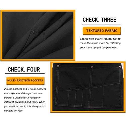 Homsolver Two Pockets Adjustable Bib Adult Apron - Extra Long Ties - Kitchen Apron, Money Apron, Waitresses Apron - Cooking Kitchen Aprons Women Men (Grey, One Size) - Thumbnail 3