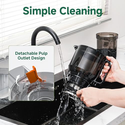AMZCHEF Cold Press Juicer with 165mm Large Feed Chute, Slow Masticating Juicer for Whole Fruits & Vegetables, Triple Filter, Copper Motor, High Juice Yield, Easy to Clean, Grey