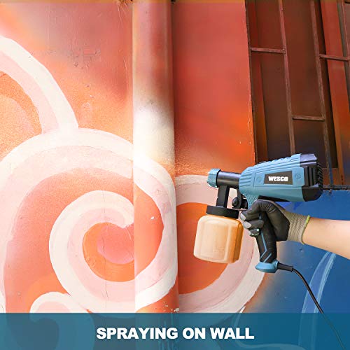 Paint Sprayer, WESCO 500W Electric Paint Spray Gun with 3 Nozzles(1.5/1.8/2.0mm), 800ml/min Max Air Volume Flow, 80 DIN-s, 800 ml Paint Container for Wall Varnishes, Glazes and Fence Spray/WS5585