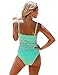 GRAPENT Women Teal Lace Crochet Halter Strap One-Piece Bathing Suit Swimsuit Swimwear US 6
