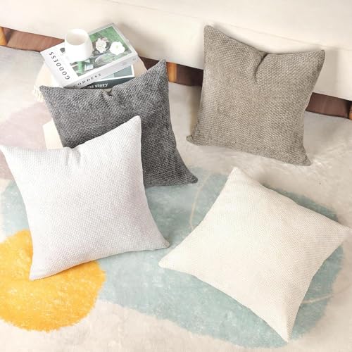 AKASENKO 4 Fundas para Cojines de Sala, Suave Lino Decorativo, Funda de Cojín Cuadrada Bohemia para sofá, Cama, casa, Coche, decoración Interior, 18 x 18 Pulgadas (4, Neutro)