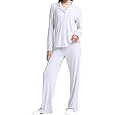 MANBEIYA Womens Pajama Sets 2 Piece Button Down Long Sleeve Soft Knitted Sleepwear Pjs Lounge Sets Nightwear