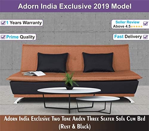 Adorn India Exclusive Two Tone Arden Three Seater Sofa Cum Bed (Rust & Black), Wood, Foam