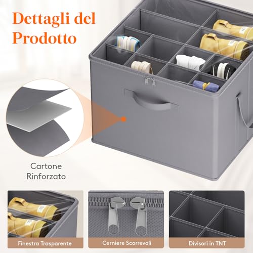 Lifewit Foldable Shoe Closet Organizer, Space-Saving Shoe Boxes with Lid for 12-16 Pairs, Shoes Organizer with Bottom Support and Reinforced Handles, Grey