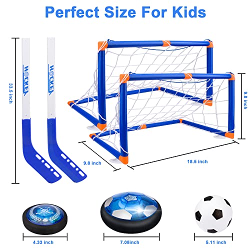 Nazano 3-in-1 Hover Soccer Ball - Kids Toy Hockey Soccer Sets with 3 Goals and LED Lights USB Rechargeable Battery Soccer Toys for Boys Girls Aged 3 4 5 6 7 8-12