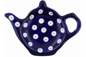 POLMEDIA POLISH POTTERY Authentic Polish Pottery Tea Bag or Lemon Plate in Blue Eyes Design Handmade in Bolesławiec Poland by Ceramika Artystyczna + Certificate of Authenticity