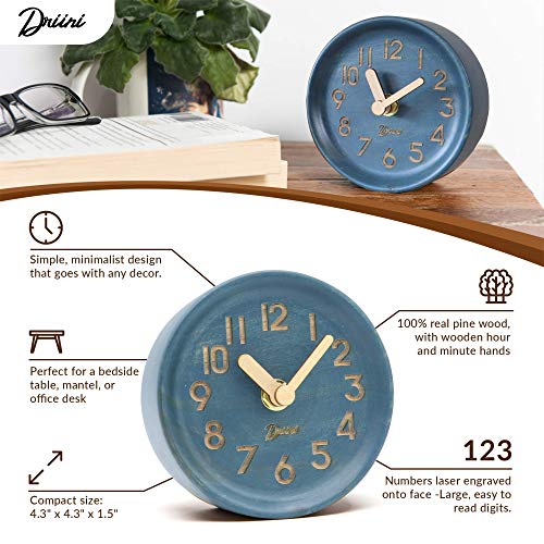 image for Driini Wooden Desk & Table Analog Clock Made of Genuine Pine - Battery